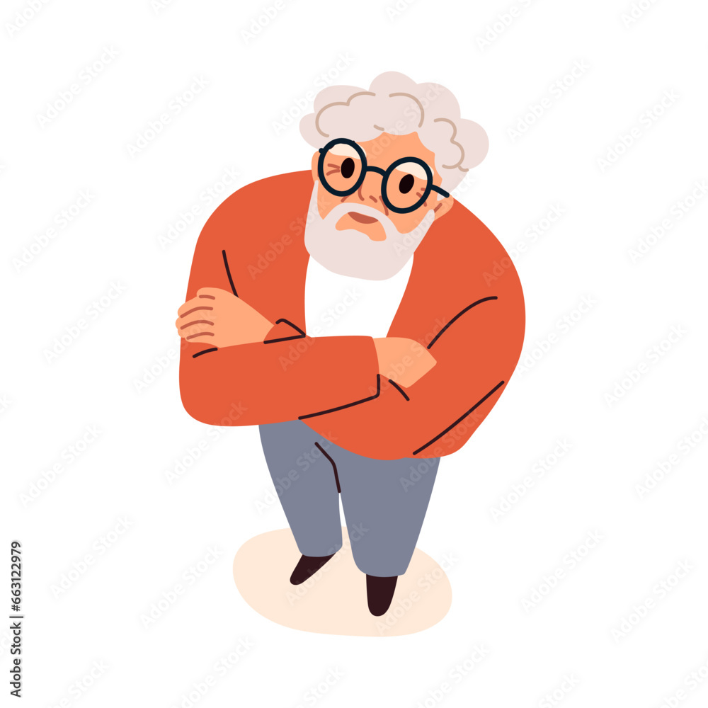 Sticker Senior man, surprised excited face looking up. Top down view on old person, amazed shocked emotion. Elderly stunned character standing, staring. Flat vector illustration isolated on white background