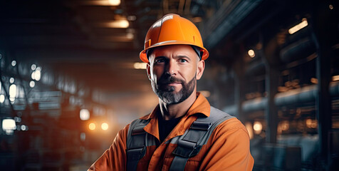 Portrait of a caucasian male engineer working in a factory