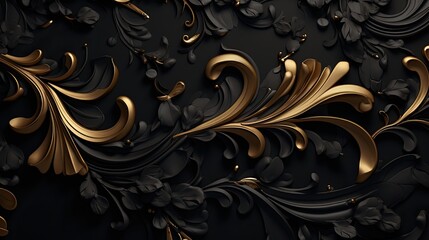 Luxuriant blossoms design with a hint of gold on a black background