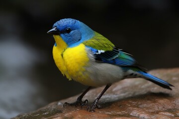 Bird with blue and yellow bill. Generative AI