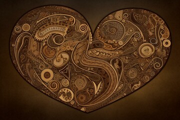 An illustrated heart in shades of brown representing a craving for coffee or chocolate. Generative AI