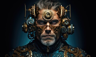An intriguing portrayal of a cyborg pirate in a futuristic setting, combining high-tech elements with the classic pirate aesthetic.