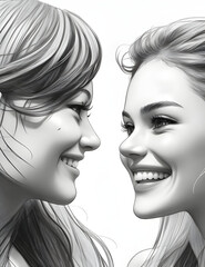 closeup smiling at each other, Sketch