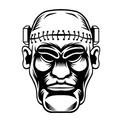 frankenstein Head Vector Drawing Mascot Logo design vector illustration in Modern Style Design