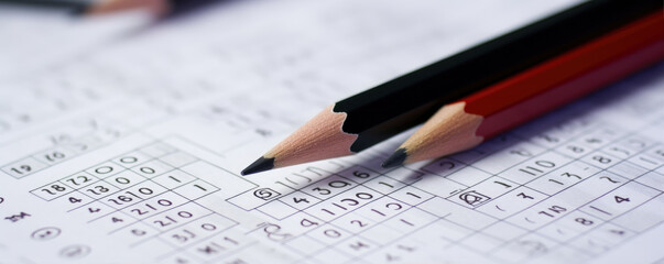 Pencil with blanket answer sheets. wide banner. Pencil for mark important days