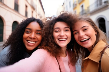 Fototapeta premium Girlfriends taking selfies together