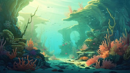 Fototapeta na wymiar Retro style marine landscape with underwater view