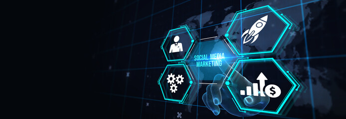 Business, Technology, Internet and network concept. SMM Social Media Marketing. 3d illustration