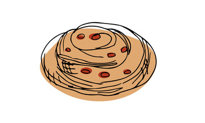 Raisin bun vector illustration , hand drawn sketch food isolate on white, doodle flat style tasty bun , handmade street food in cartoon style for different design uses.