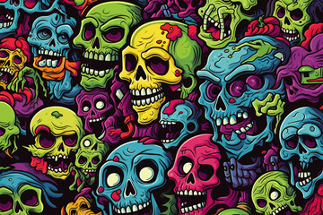 zombie doodle graffiti illustration - obrazy, fototapety, plakaty