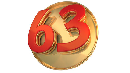 Red 3d number 63 on round shape 