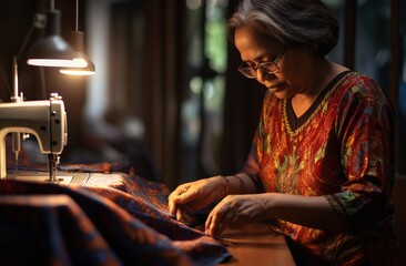 Fototapeta na wymiar crafting a baju kurung dress with a classic sewing machine