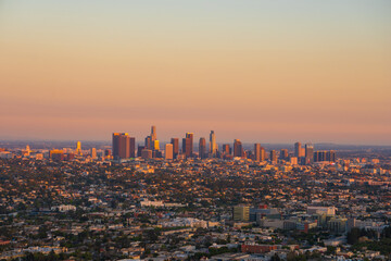 Beverly hills downtown skyline at sunset, Los Angeles, California, USA