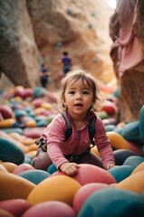 Obraz premium Babies attempting to climb soft, padded obstacles or mini rock walls