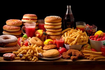 Unhealthy food choices linked to weight gain and diabetes. Generative AI - obrazy, fototapety, plakaty