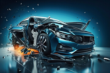 Fototapeta premium Photo of a completely wrecked car after a severe accident