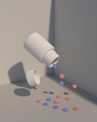 3D Design White bottles and scattered tablets