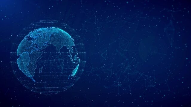 Metaverse Next generation Technology. World Map Hologram Global networking connection, science, innovation globe data exchanges. Global network planet Earth Big data analytics business intelligence