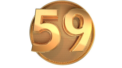 Gold 3d number 59 on round shape 