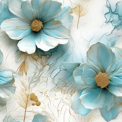 Seamless blue flowers decorative background, ai generative
