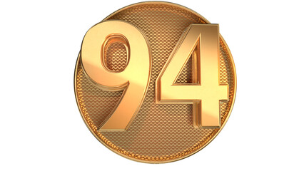 Gold 3d number 94 on round shape 