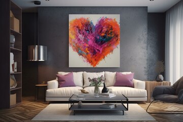 heart art hanging in living room. Generative AI