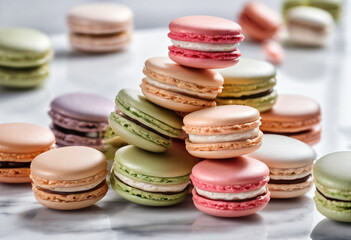 Obraz na płótnie Canvas A romantic spread of delectable and colorful macarons, perfect for celebrating Valentine's Day