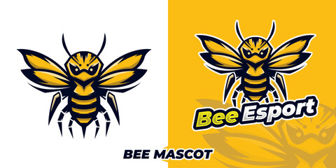 Bee mascot esport illustration, hornet bee mascot logo illustration, flying bee icon, honey bee logo