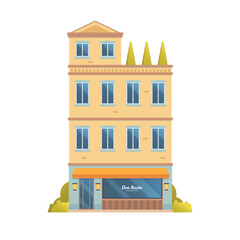 Vector illustration of townhouse and store buildings flat and front view isolated on white background for your design