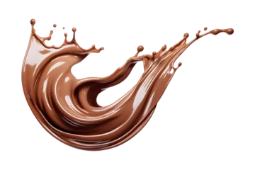 Foto auf Acrylglas chocolate milk splash wave swirl isolated on a transparent background, brownish paint splashing clipart image PNG © graphicbeezstock