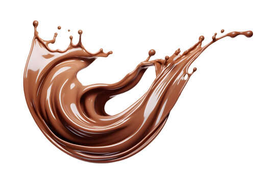 chocolate milk splash wave swirl isolated on a transparent background, brownish paint splashing clipart image PNG