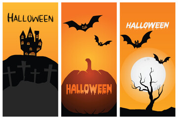 Happy Halloween party poster set. Art cover horror night. October holiday eve promotional artwork. Typography eps print 
