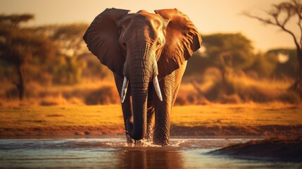 Fototapeta na wymiar An elegant elephant in the heart of an African savannah