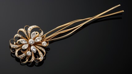 "A splendid gold hairpin, featuring a radiant-cut diamond at its focal point