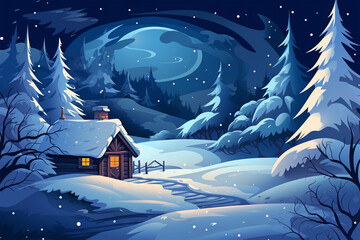 vector illustration of a view of a small hut in the snow