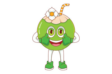 Cute Coconut Character Design Illustration