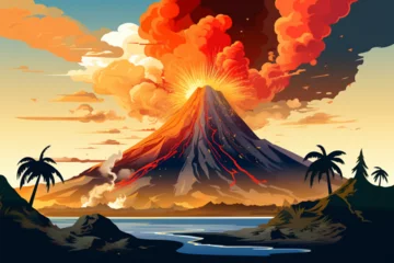 Fotobehang active volcano landscape vector illustration © Yoshimura