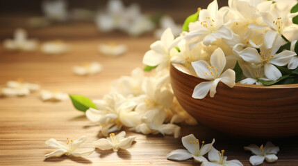 Fototapeta na wymiar Jasmine flowers wooden aroma. Beauty nature
