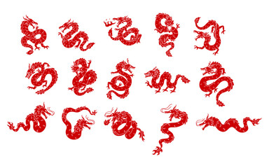 Set of dragon new year element vector illustration