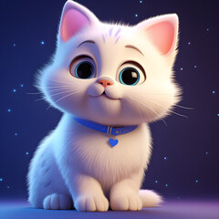 Cute big eyes kitty cat portrait white chubby 3d render