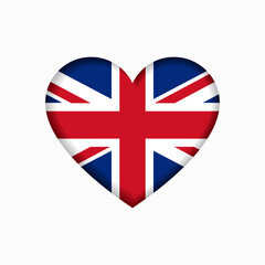 British flag heart-shaped sign. Vector illustration.