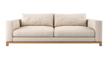 A minimalist sofa with clean lines and neutral tones isolated on a transparent background.