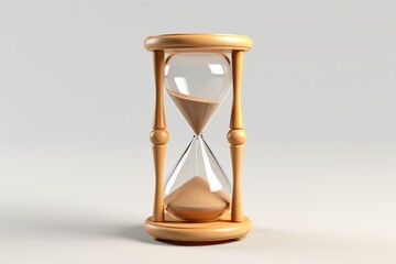 A wooden hourglass with sand isolated on a grey background