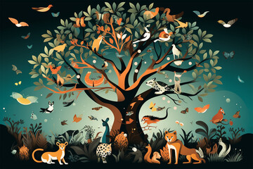 vector illustration of a view of a tree of much life