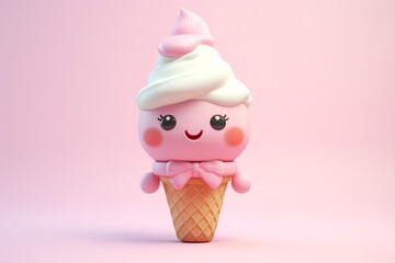 A cute and adorable ice-cream cartoon character in pink color