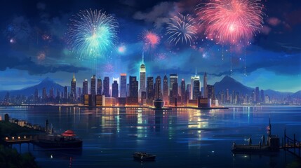 Obraz premium fireworks over the river