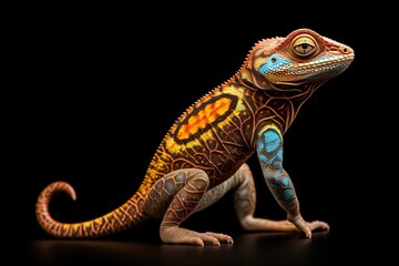 A painted dragon lizard isolated on a black background