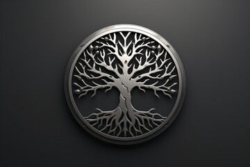 A metallic logo with hard edge for the tree of life