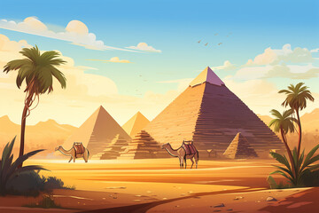 vector illustration of a pyramid view in the desert