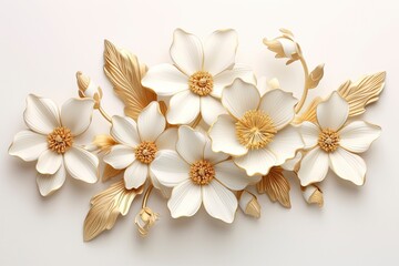 Obraz na płótnie Canvas 3d gold flowers white backgroung.